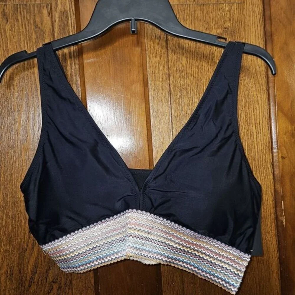 Zuvebamyo XL Black High Waisted Bikini Set Color Block Tummy Control NEW